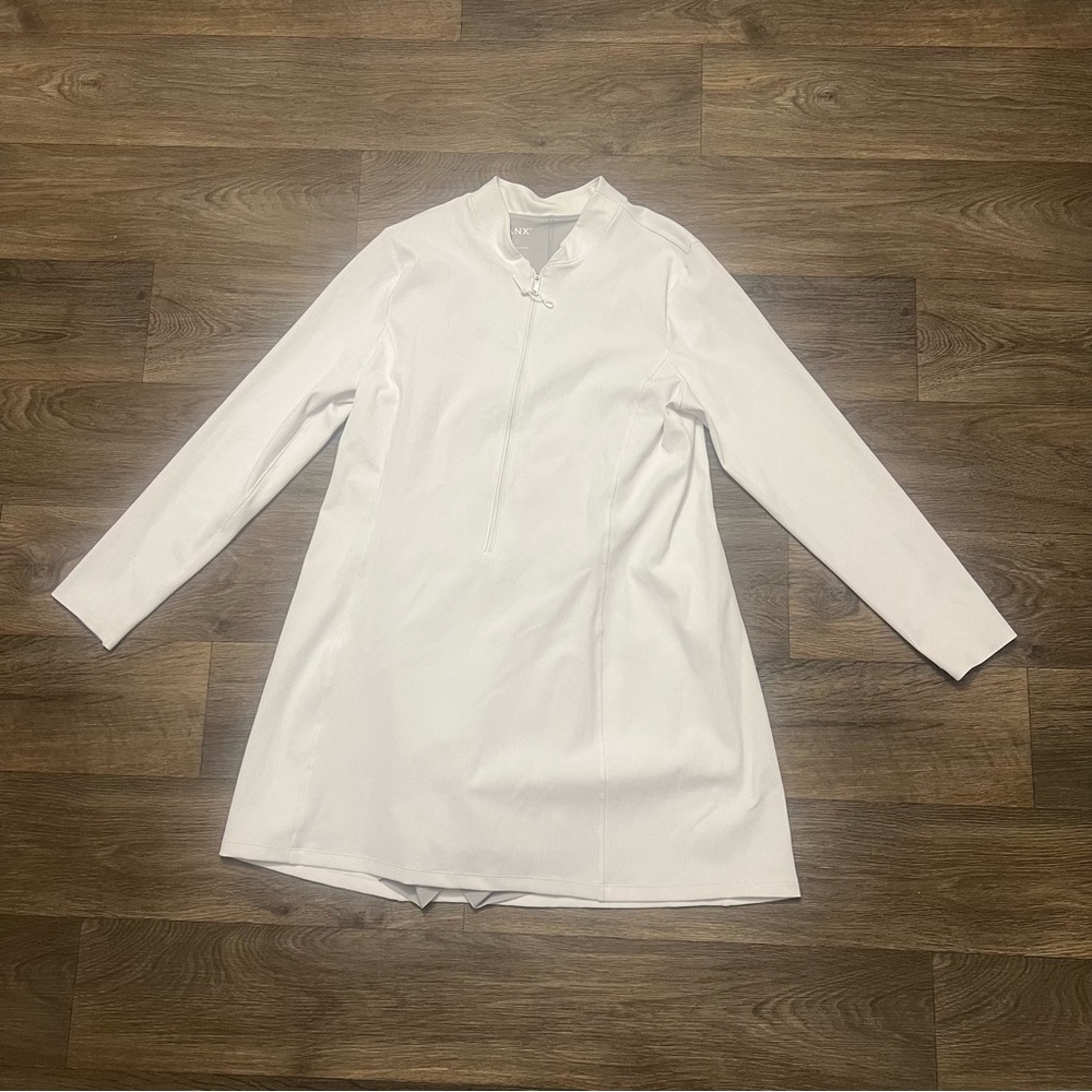 SPANX Contour Rib Long Sleeve Zip Front Dress in Vivid White Long Sleeve Size 1X - Picture 5 of 10